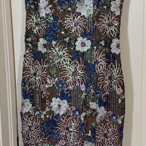 Elliatt Paige Midi Dress with Lavender/Blue Floral Sequin Embellishment